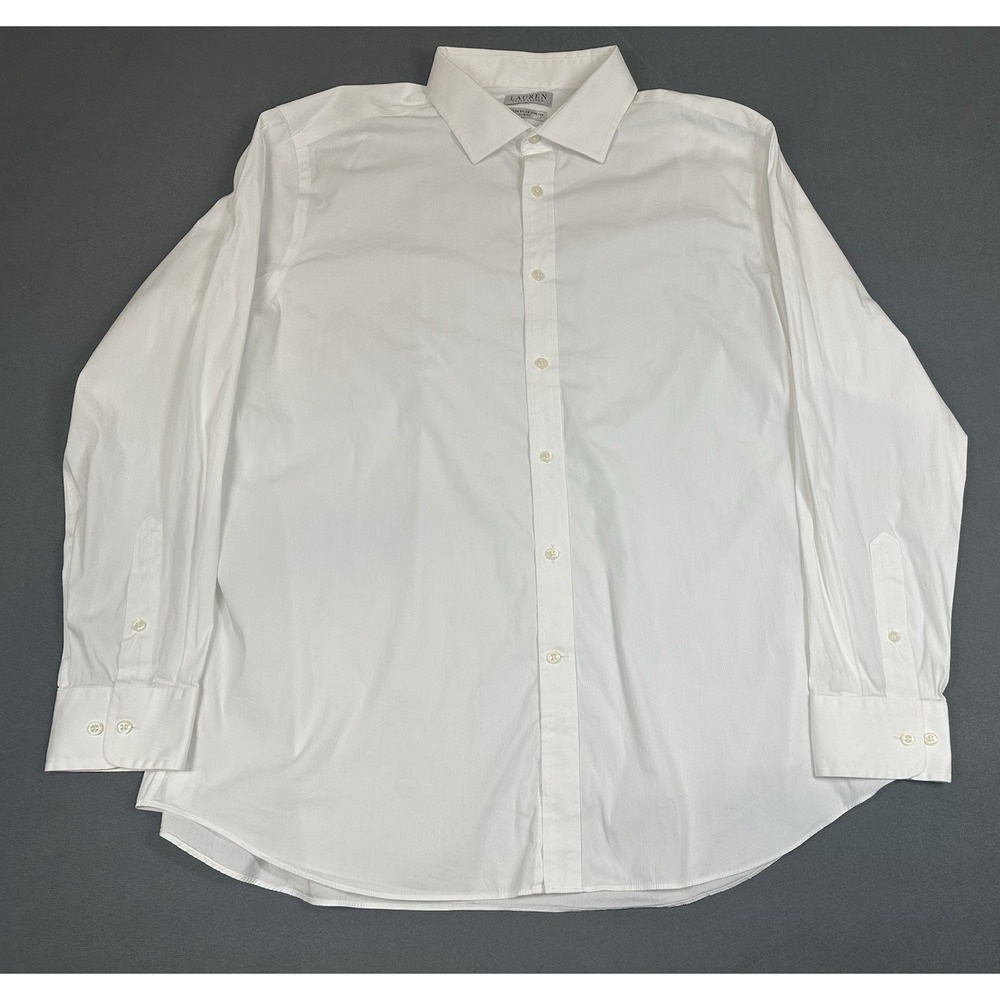 Lauren Ralph Lauren Dress Shirt Mens 18 34/35 White Slim Fit Stretch Long Sleeve